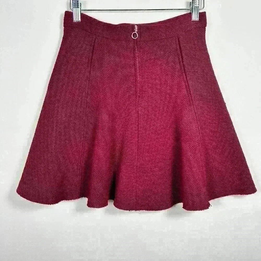 ZARA WOMAN Red Mini Skirt Tulip Flare Academia Pleated Flowy Women XS - Picture 5 of 7